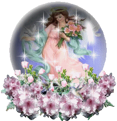 globe avec un ange qui ramasse des roses